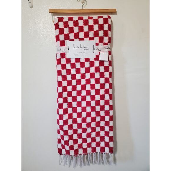 Nicole Miller Home Chenille Throw Blanket Pink White Checkered Fringe 50x70 New - Picture 1 of 13